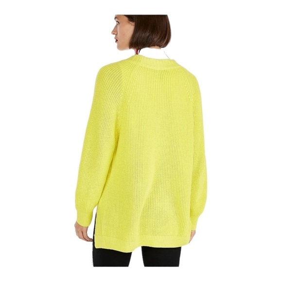 THEORY Bright Neon Yellow V Neck Pullover Knit Slouchy Sweater Large NEW - Picture 3 of 6